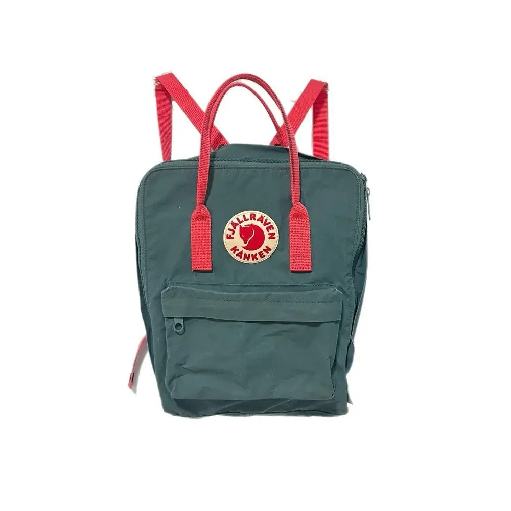 Fjallraven Kanken Classic Canvas Backpack Green 16L Orange Straps Handles Hiking